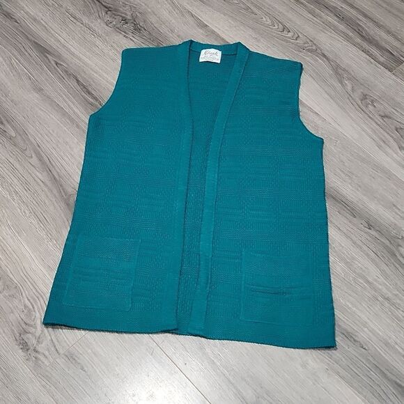 Vintage Teal Pocket Long Sweater Vest - Picture 1 of 7